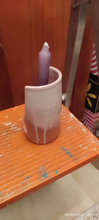 2 Portavelas de cerámica rosa y verde son dos