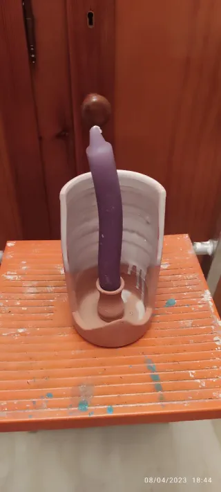 2 Portavelas de cerámica rosa y verde son dos