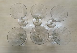 Lote 6 copas cristal años 50 + platos Duralex