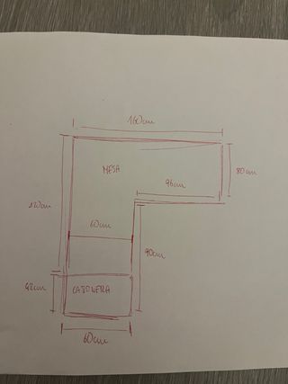 Mesa y cajonera de oficina en L madera y metal