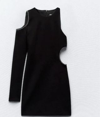 Vestido fiesta Zara negro con cortes