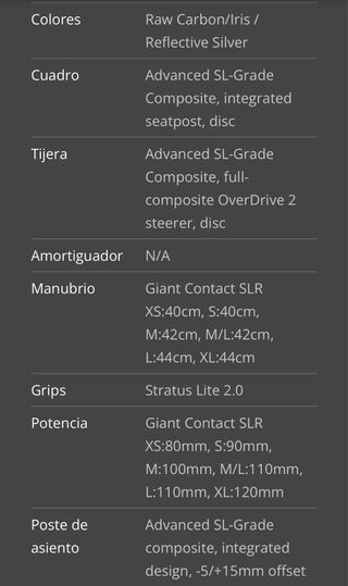 Bicicleta Giant Negra TCR Talla M