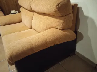 Sofá 2 plazas tela y polipiel naranja/marrón