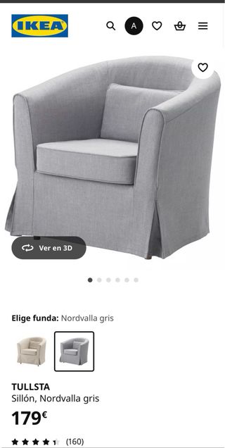 Sillón Tullsta Ikea Gris Tela