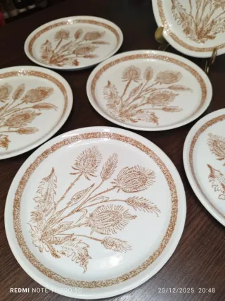 6 Platos Llanos Cerámica Vintage