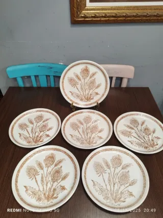 6 Platos Llanos Cerámica Vintage