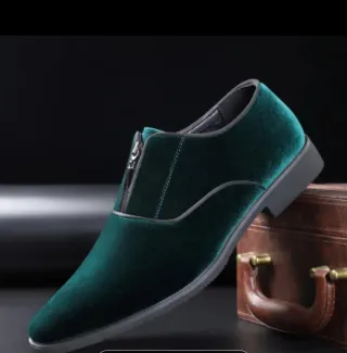 Zapatos de terciopelo verde con cremallera