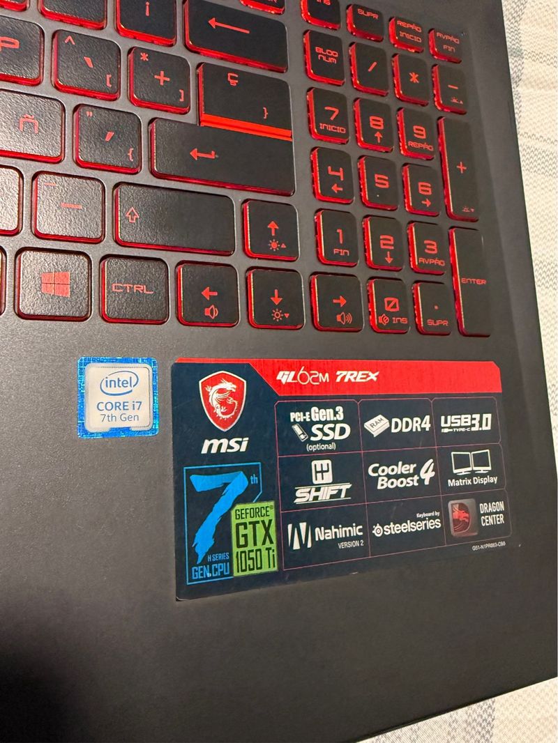 Portátil Gaming MSI i7 GTX 1050Ti SSD afbeelding 3