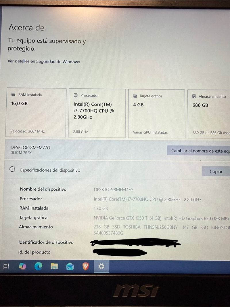 Portátil Gaming MSI i7 GTX 1050Ti SSD afbeelding 4