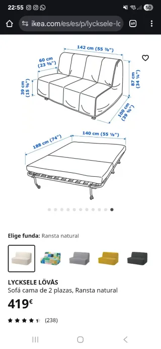 Sofá Cama 2 Plazas Lycksele Murbo Ikea. Negociable