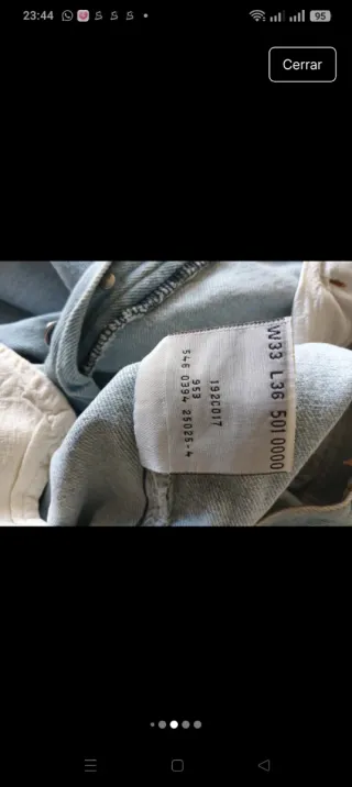 Levi's 501 XX Original USA Talla M, error talla