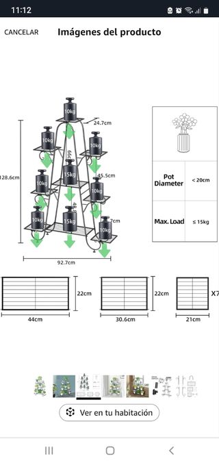 Estantería para plantas de metal negra