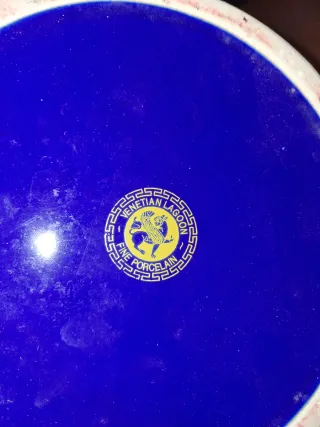 Biscottiera blu e oro in porcellana