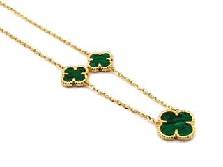 gargantilla oro 18k con piedra con malaquita,onix 22cm