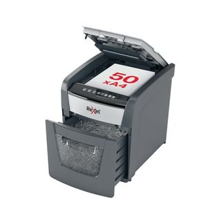 Rexel 2020050X \- Destructora Personal/Home Office Optimum AutoFeed 50X, Corte en Partículas, Destruye 50 Hojas a la Vez, Papelera de 20L, Ideal para Uso Doméstico, Destrucción de Alta Seguridad P4
