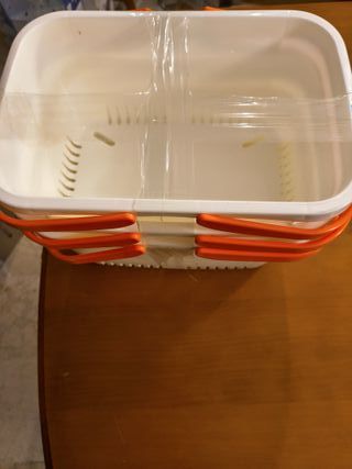 Cetomo Cesta de ducha, organizador de ducha de plástico con asa plegable, caja de almacenamiento portátil con agujeros de drenaj