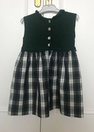 Vestido verde de cuadros para niña 4-5 años