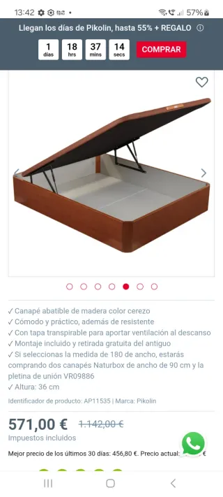 Canapé cama abatible 150x190 madera cerezo