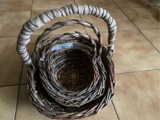 Trío Cestas Junco Mimbre Beige Marrón