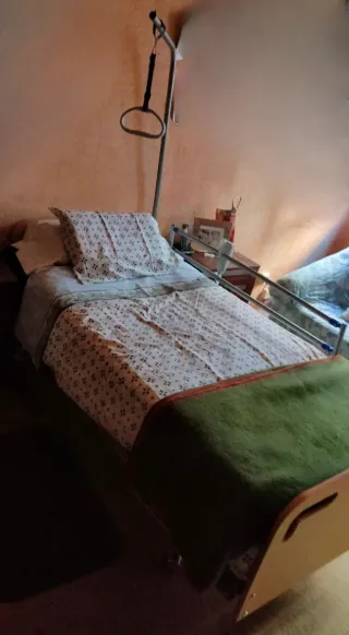 Cama geriátrica con barandillas y colchón