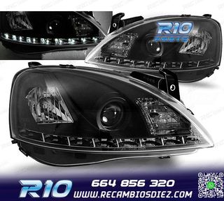 FAROS PARA OPEL CORSA C 00-06 LUZ DIURNA LED NEGROS
