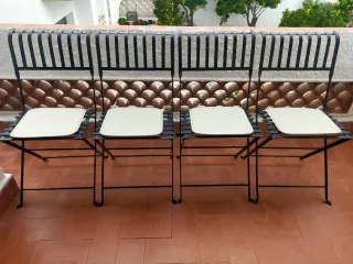 4 Sillas de Terraza Plegables, jardín hierro negro