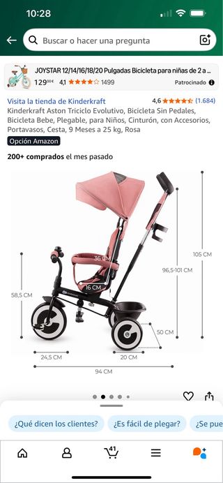 Triciclo Kinderkraft Aston Evolutivo Rosa