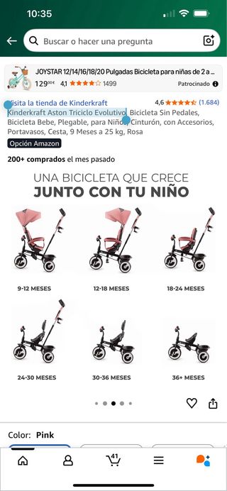 Triciclo Kinderkraft Aston Evolutivo Rosa