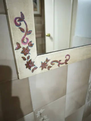 Espejo decorado madera y cristal pintado a mano