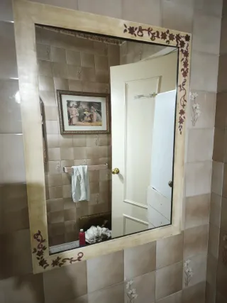 Espejo decorado madera y cristal pintado a mano