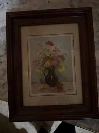Cuadro flores clásico marco madera