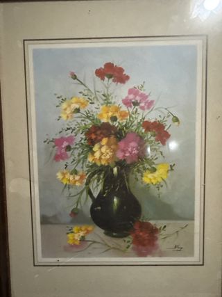 Cuadro flores clásico marco madera