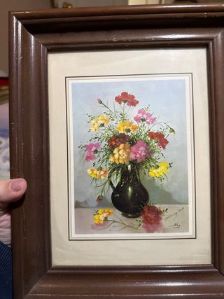 Cuadro flores clásico marco madera