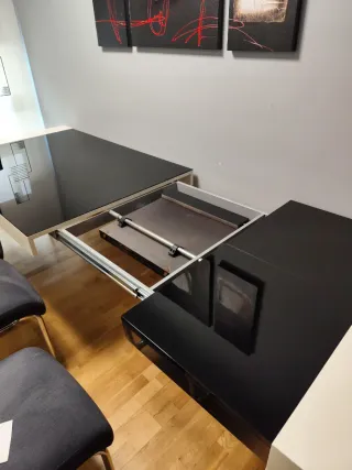 Mesa extensible comedor cristal y madera