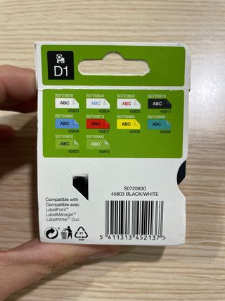 Cinta Cassette DYMO D1 19mm Negro/Blanco