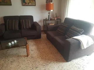 Sofá de 2 plazas marrón con cojines