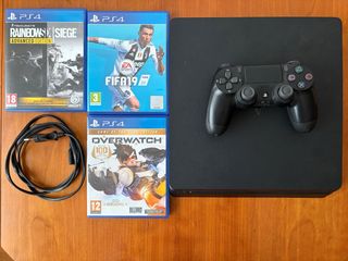 PS4 Slim 1TB Negra + Mando + 3 Juegos