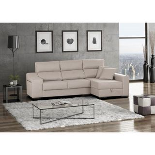 Sofá Cama con Chaise Longue abatible y Puff