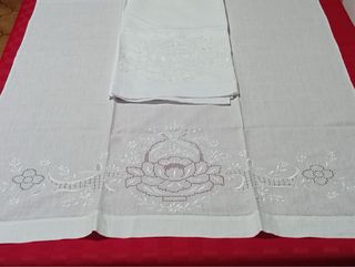 Due Coppie diasciugamani/tendine sfilato siciliano