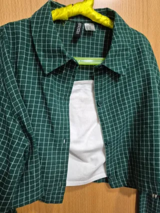 Camisa cuadros H&M verde corta