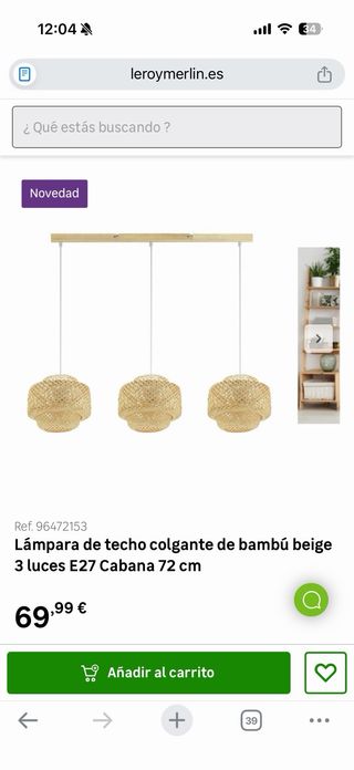 Lámpara Colgante Bambú 3 luces Nueva
