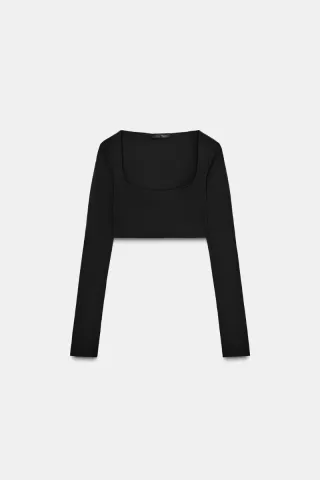 Top Zara manga larga escote cuadrado