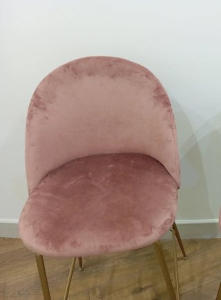 1 Silla alta en terciopelo rosa y dorado