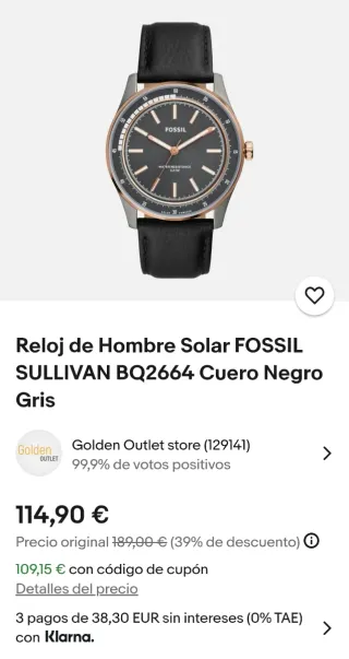 Reloj Fossil Caballero Sullivan Solar
