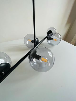 Lámpara Techo 6 Bombillas Vidrio Metal Negra