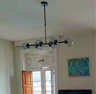 Lámpara Techo 6 Bombillas Vidrio Metal Negra