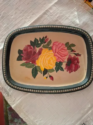 Bandeja decorativa madera y cristal