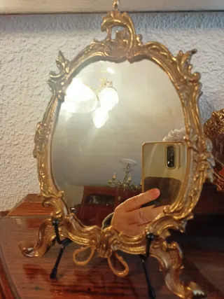 Espejo de sobremesa antiguo bronce
