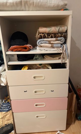 Mueble infantil 3 cajones blanco y rosa