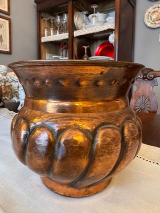 Antiguo Macetero Cobre Decorado